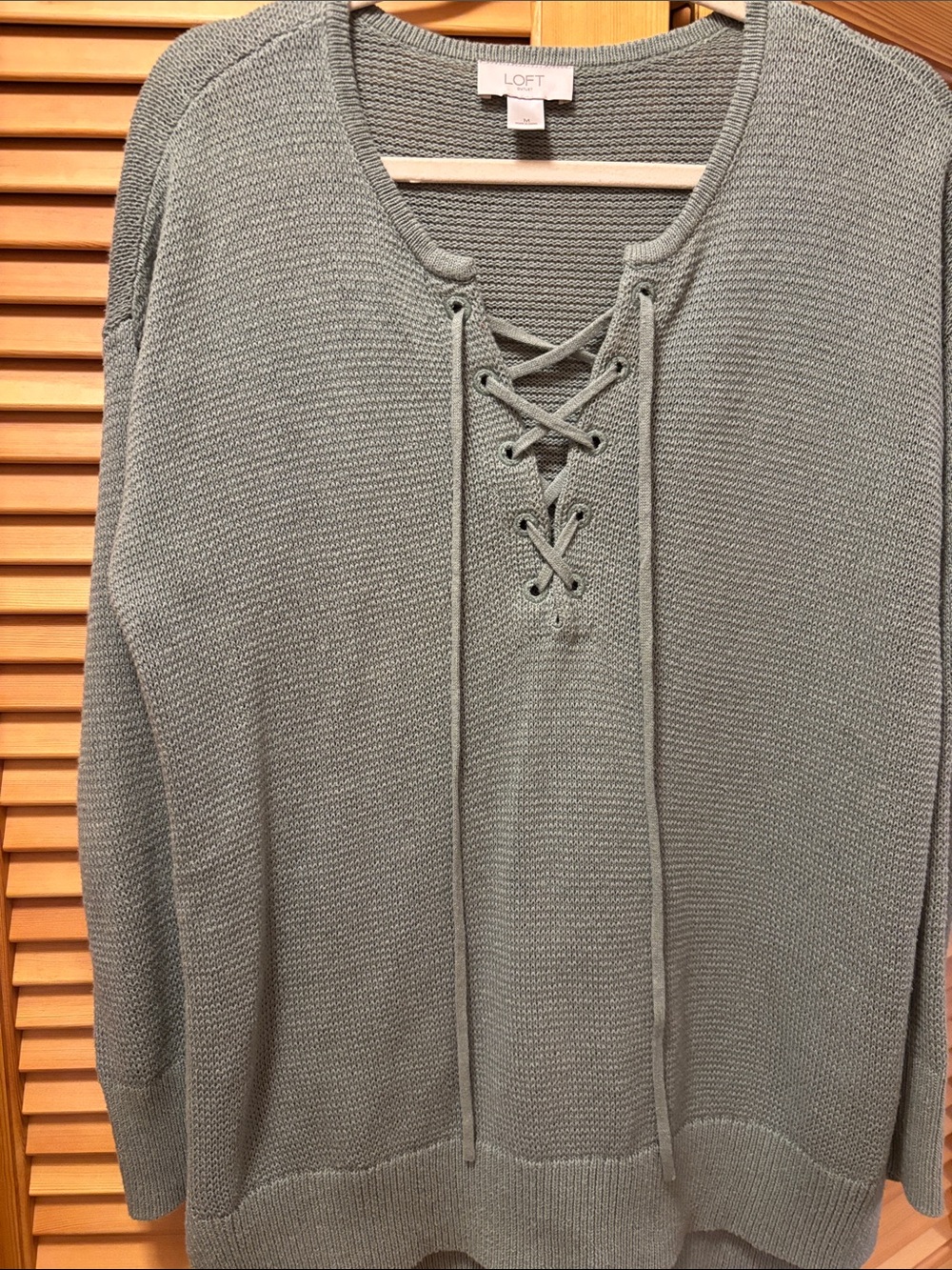 LOFT Sage Green Lace-Up Sweater
